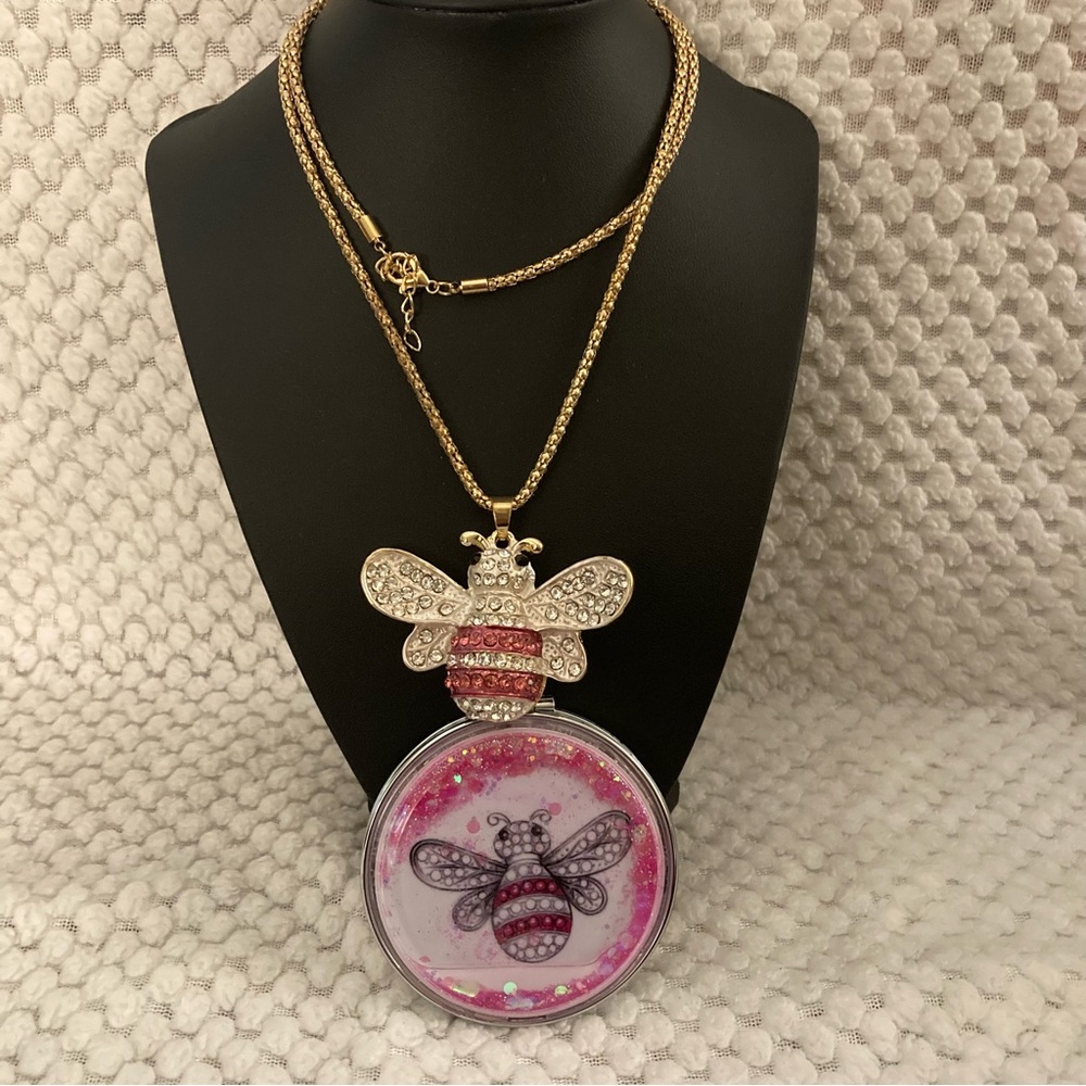Multi Color Austrian Crystal Enameled Bee Pendant Necklace & mirror in R…